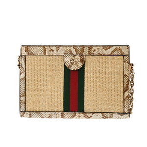 GUCCI Ophidia GG Small Chain Shoulder Beige White Straw Python Bag